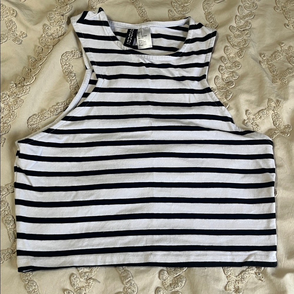 H&M Navy and White Striped Sleeveless Top